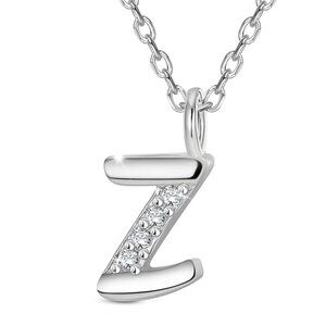 SHEGRACE 925 Sterling Silver Initial Letter Z Pendant Necklace W Cubic Zirconia